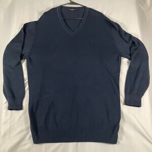 Lenor Romano V-Neck Sweater Mens Large Navy‎ Blue Knit Pullover Made in Italy
